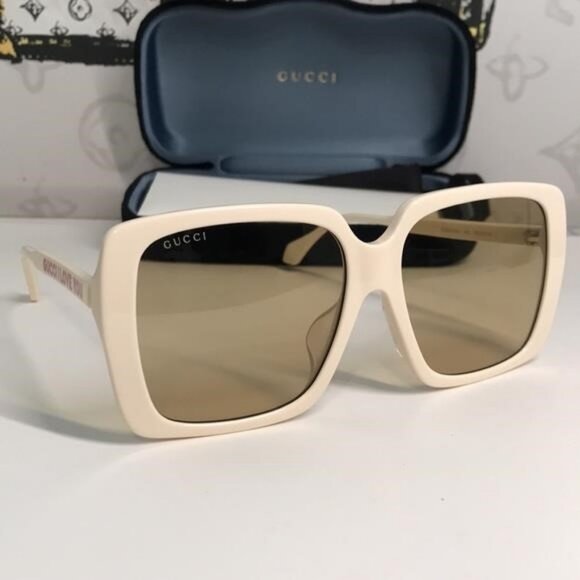 New Authentic Gucci GG0567SAN 006 Cream Sunglasses with Yellow Lenses - Picture 12 of 13